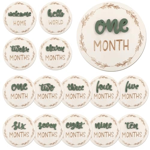 Baby Monthly Milestone Cards Sign, 3D Baby Milestone Signs Baby Growth Cards Double Sided Milestone Wooden Circles for Baby Boy Girls 1-12 Months Baby Milestone Pictures