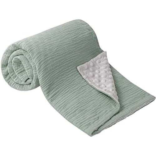 Baby Blankets for Unisex Boys Girls, Soft Nursery Crib Blankets with Muslin Cotton Front and Dotted Fleece Back for Newborns Toddlers 30x40inch (Sage Green)