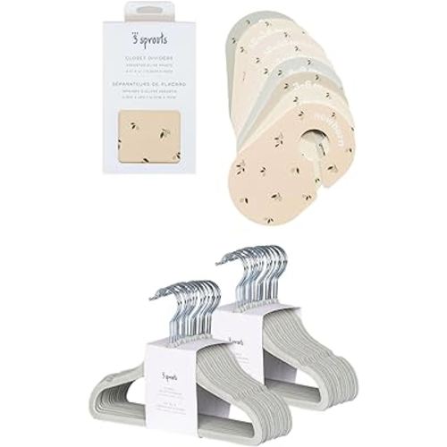 3 Sprouts Closet Dividers & Hangers Bundle - 8 Baby Size Dividers (Olive) and 30 Velvet Hangers for Baby Clothes (Green)