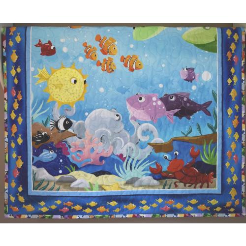 Baby Quilt, Ocean Swimmers Quilt, Nursery Baby Quilt, Susybee Nursery Decor, Newborn Sea Life Quilt, Baby Beach Quilt