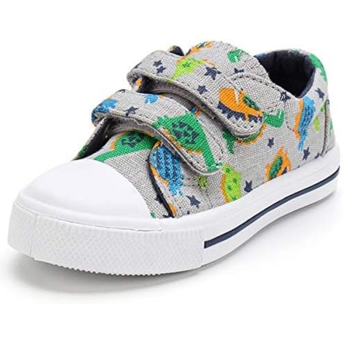K KomForme Toddler Boys & Girls Shoes Kids Canvas Sneakers with Cartoon Dual Hook and Loops