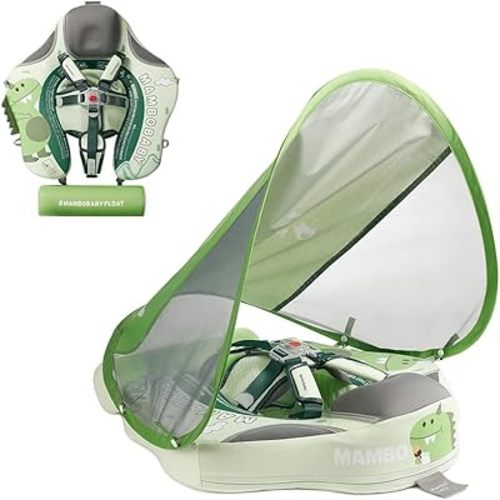 Mambobaby Float Non-Inflatable Baby Float with Canopy Five-Point Safety System 3D Canopy(Detachable) UPF 50+ Toddler Pool Floats 3-24 Months Air-Free Pearl-Foam Dual-Mode Infant Swim Floaties