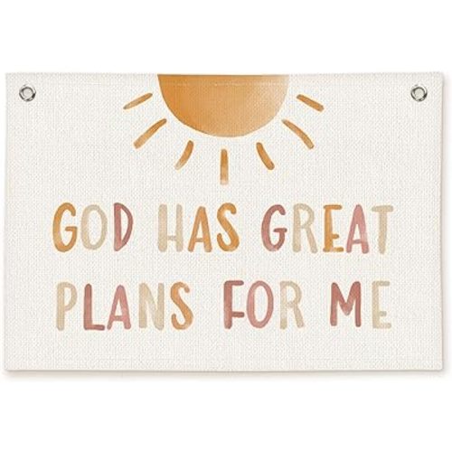 Christian Bible Verse Boho Sunshine Nursery Room Decor - Linen Banner Wall Hanging Canvas Banner Flag Decor for Kids Nursery Toddler Bedroom Playroom