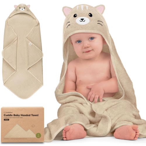 KeaBabies Hooded Baby Towel for Newborn - Viscose Derived from Bamboo Large Baby Bath Towels with Hood for Boys, Girls, Toddler, Extra Absorbent & Soft Newborn Bath Essentials (Cat)