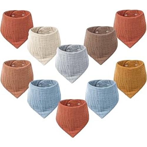 Konssy Muslin Baby Bibs 10 Pack Baby Bandana Drool Bibs 100% Cotton for Unisex Boys Girls,10 Solid Colors Set for Teething Drooling