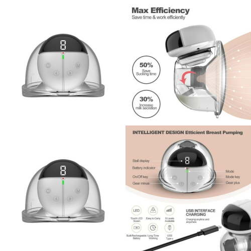 YUZEWANL Wireless Hands-Free Portable Electric Breast Pump with Rechargeable Battery Convenient LCD Display Comfortable Wearable Double Modes for Women‘s Breastfeeding