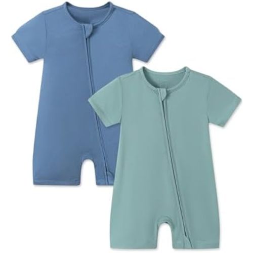 JunNeng Baby 2 Pack Rayon of Bamboo Romper Sleeper 2 Way Zipper Short Sleeve Jumpsuit Zipper Footless One-piece