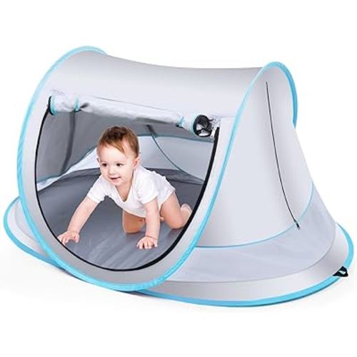 Baby Beach Tent,Large Pop Up Beach Tent Sun Shade for Beach,Portable Baby Travel Tent with Mosquito Net,Indoor Baby Play Tent,UPF 50+ UV Protection Sun Shelters for Infants