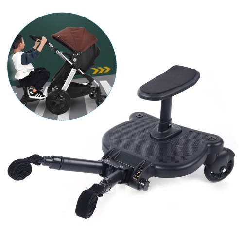 Wildnix Pram Board Seat with Removable Seat, 360° Rotating PU Wheels, Sturdy Ride-On Board for Kids 3-7 Years, 55lbs Load Capacity