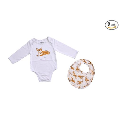 Mud Pie Baby Dog Breed Bodysuit and Bib Set, Corgi, 0-6 Months