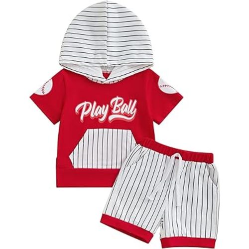 Ledy Champswiin Toddler Baby Boy Baseball Outfits, Short Sleeve Letter Print Hoodie Top and Shorts Set Summer Clothes