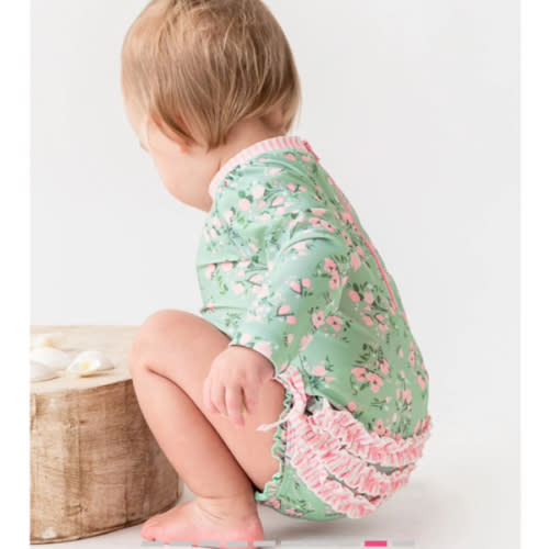 Long Sleeve One Piece Rash Guard | Tea Roses