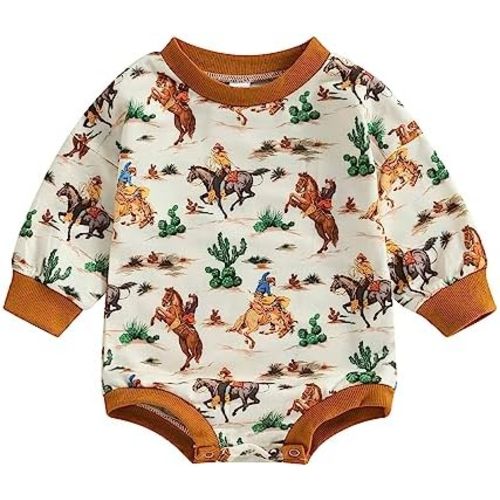 Hnyenmcko Western Baby Boy Girls Clothes Newborn Infant Cow Print Sweatshirt Romper Oversized Long Sleeve Bodysuit