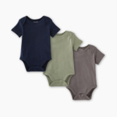Burt's Bees Baby Set of 3 Solid Short Sleeve Bodysuits - Midnight, 3-6 M