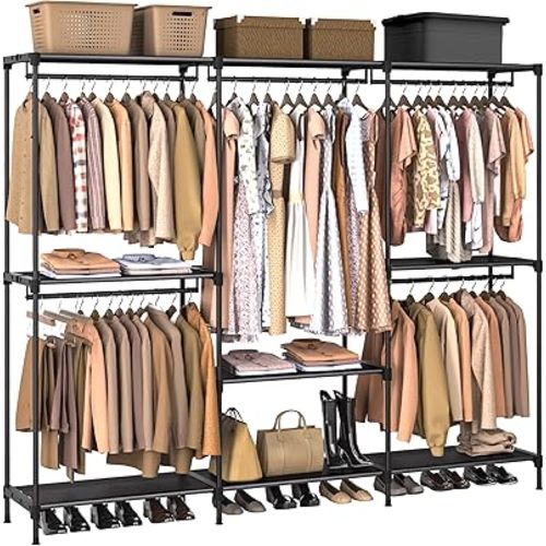 Clothes Rack, Portable Closet, 80.7 Inch Extra Large Capacity Wardrobe Closet, Clothes Storage Organizer with Shelves and 5 Hanging Rods, Easy to Assembly, Black PCT036B01