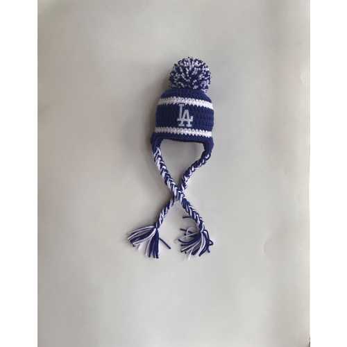 Newborn Crochet Hat LA Dodgers Hat Photo Prop Knit Hat blue white