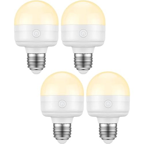 SCOPOW Rechargeable Light Bulbs with Remote Control Timer and 3 Color Temperature 600LM Magnetically Battery Operated Light Bulbs Dimmer for Non-Hardwired Detachable (8W+E26+3Colors+4PC)