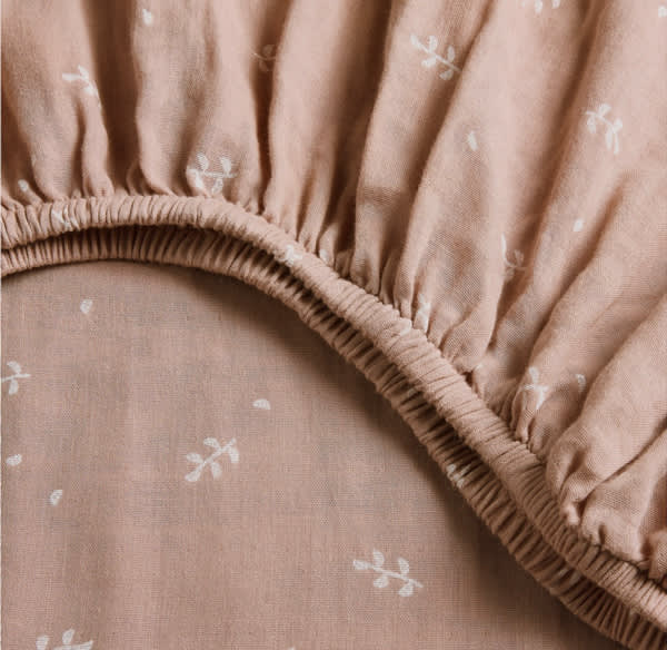 Supersoft Violet Rose Leaf Print 100% Organic Cotton Gauze Baby Crib Fitted Sheet