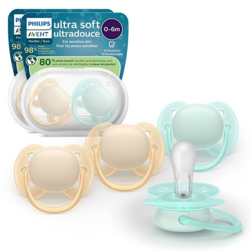 Philips Avent Ultra Soft Pacifiers 0-6m - Sand/Pale Mint - 4pk