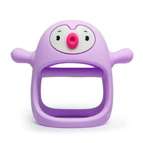 Smily Mia Penguin Buddy Never Drop Silicone Teething Toy for Babies 0-6month, Pacifiers/Soothers for Breast Feeding Babies, Teething Mittens for Babies 0-6Months, Baby Chew Toys, Light Purple
