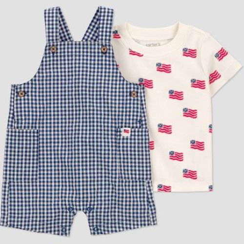 Carter's Just One You® Baby Boys' USA Flag Americana Gingham Overalls Set - Navy Blue/Ivory/Red Newborn