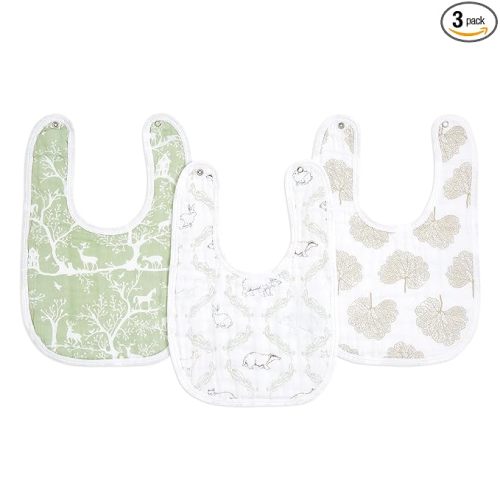 aden + anais Essentials Baby Bibs Soft & Absorbent 100% Muslin Cotton Adjustable Snap Bibs Set for Boys and Girls, 3 Pack, Harmony