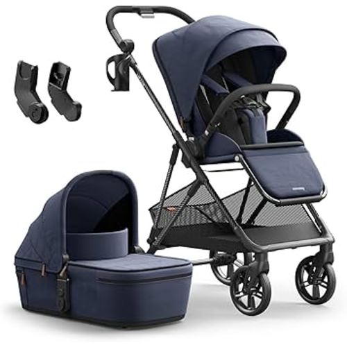 MAMAZING Air Lux Baby Stroller with Bassinet from Newborn to 50 lbs, Strength Carbon Fiber Frame Only 15.8lbs, Bassinet Stroller Included Reversible Seat, Car Seat Adapter & Large Storage Basket