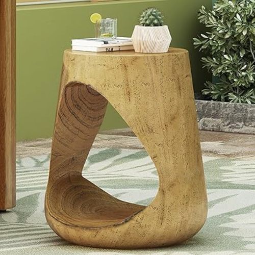 Merax Hollow MGO Accent Side Table, Unique Modern End Table with Wide Pedestal & Tabletop, Small Drink Tables for Living Room, Bedroom Night Stand Bedside Table, No Assembly Required, Natural