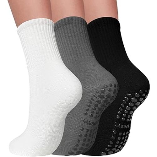 3 Pairs Pilates Socks with Grips for Women Non Slip Grip Socks for Yoga Barre Hospital Workout