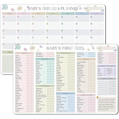 2 Pack Baby First Foods Tracker Fridge Magnet & Daily Food Log Meal Planner, Baby's First Food Checklist, 12"x8" Dry Erase Baby Foods Chart, 101 Foods Before 1 Checklist Magnet