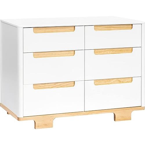 babyletto Yuzu 6-Drawer Dresser in White and Natural, Greenguard Gold Certified