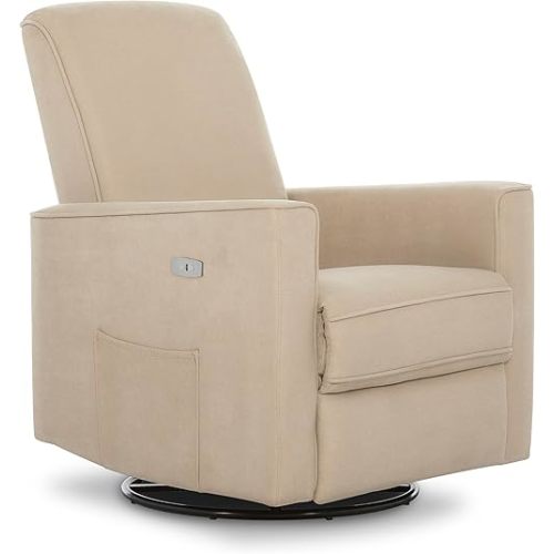 Evolur Harlow Deluxe Upholstered Plush Seating Glider Swivel, Power Recliner with USB Port, Greenguard Gold Certified, Glider Chair for Nursery in Tan