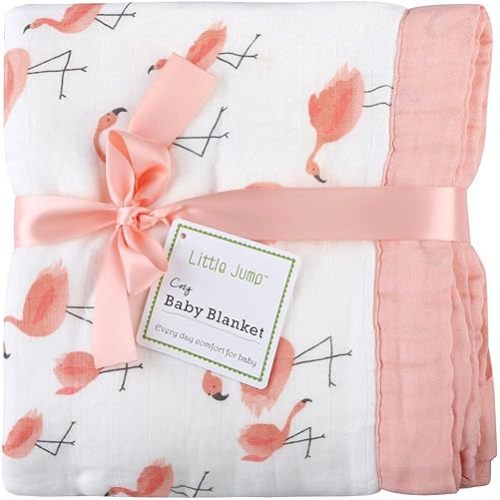 Little Jump Flamingo Baby Blanket - Silky Soft and Breathable muslin blankets baby girl quilts- Large 47" x 47" - 2 Layers Toddler Bed Blanket (Flamingo)