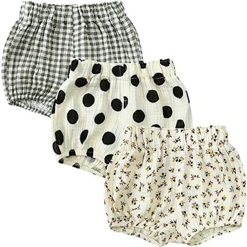 3PC Shorts Set Newborn Baby Girls Boys Pants Cotton Linen Blend Cute Floral Bloomers Triangle Shorts