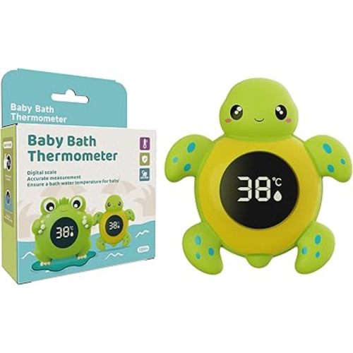 2-in-1 Baby Bath & Room Thermometer, Large LCD Screen Water Temperature Thermometer with 3 Color Warning, Bath Tub Floating Toy with Baby Safety for Toddler Kids(Turtle)