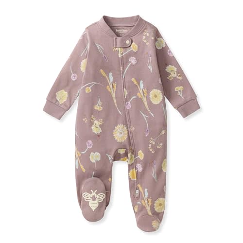 Burt's Bees Baby Girls' Organic Cotton, Sleep and Play Footed Pajamas | Easy zip front PJs feature a 2-way zipper to ensure newborns have a restful nights sleep