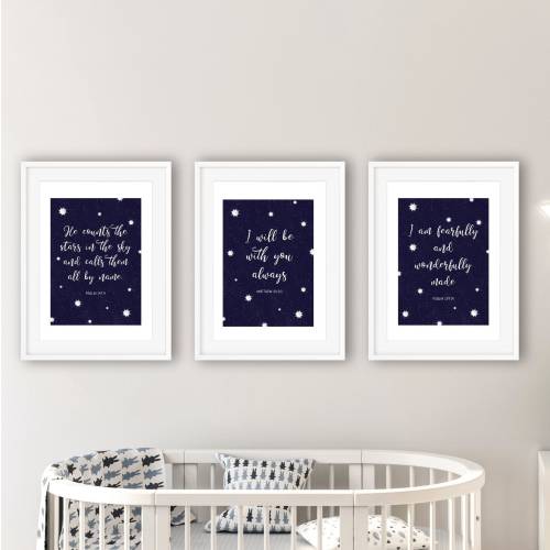 Space Nursery Bible Verse Print Set: Stars, 'Fearfully Made' (Set of 3)
