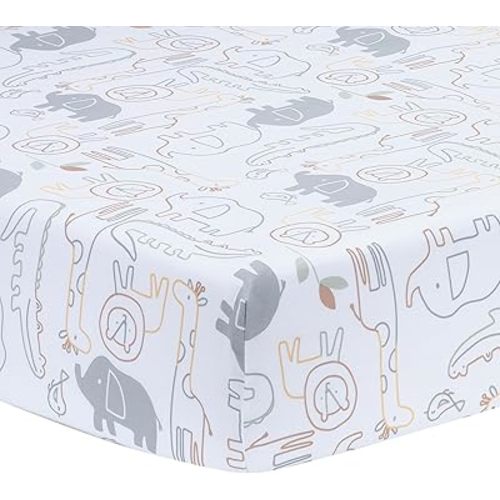 Lambs & Ivy Jungle Story 100% Cotton Safari Baby Fitted Crib Sheet - White