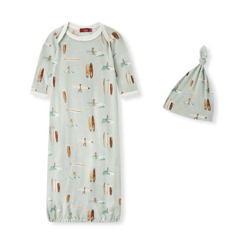 Vintage Surf Bamboo Newborn Gown & Hat Set