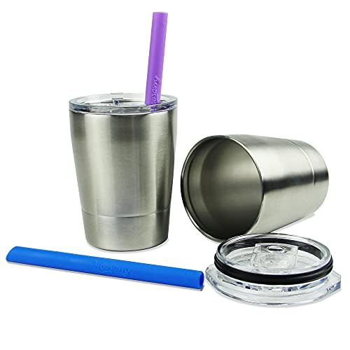 Housavvy 2 Pack Kids Stainless Steel Cups with Lids and Straws