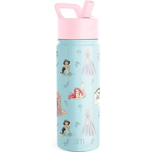 Simple Modern Disney Princess Kids Water Bottle with Straw Lid | Reusable Insulated Stainless Steel Cup for Girls, School | Summit Collection | 18oz, Princesses Royal Beauty