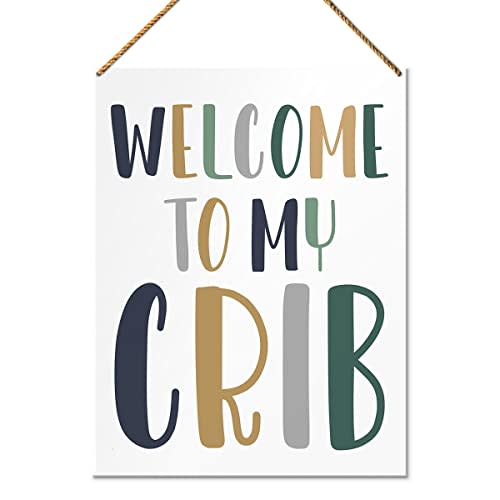 QVUXZ Wood Decorative Sign, Welcome to My Crib, Nursery Kids Son Room Playroom Decor, Size 7.87x10.23 inches, Gift for Newborn Baby Boy