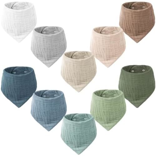 VOMARHUG Muslin Baby Bibs for Girls Boys,Organic Cotton Muslin Bandana Bibs for Teething and Drooling,10 Pack