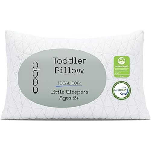 Coop Home Goods Original Toddler Adjustable Pillow, Soft, Breathable, Washable Mini Bed Pillow for Kids with Premium Memory Foam and Zippered Cover, CertiPUR-US/GREENGUARD Gold
