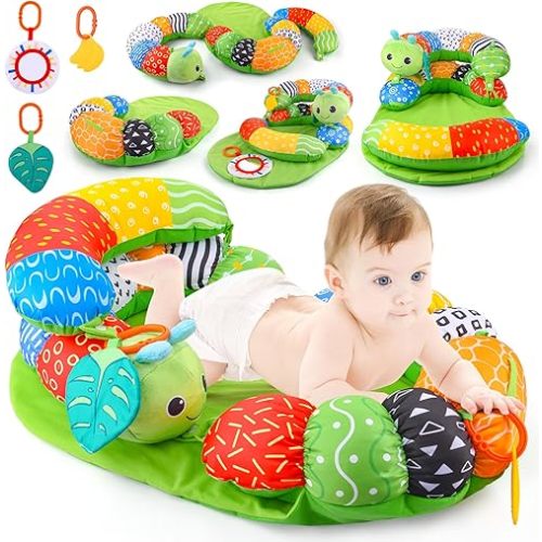 ARANEE 2-in-1 Tummy Time Mat & Seated Support Pillow Baby Toys Baby Tummy Time Toys, Sit Me Up Floor Seat, 6-12 Months, for Newborns and Older Babies, with Detachable Support Pillow and Toys