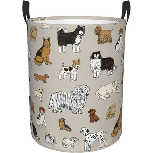 Cute Dogs Animals Print Round Laundry Hamper Storage Basket Toys Clothes Organizer Bin For Home Bathroom Bedroom Dorm Nursery, 38l
