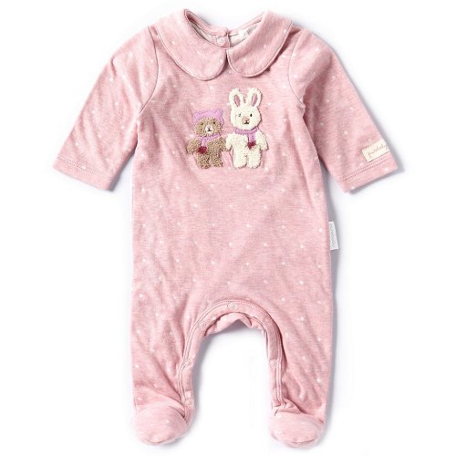 Purebaby Baby Boys Newborn-12 Months Long-Sleeve Animal-Applique Dot Print Footie Coverall