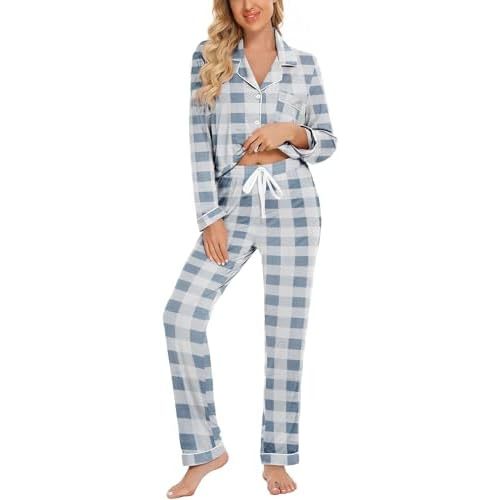 Leikar Button Up Pajama Set For Women Long Sleeve Shirt And Pajama Pants Soft Pjs Lounge Sets
