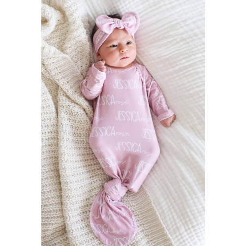 Personalized Font Duo Newborn Baby Knot Gown | Best Selling Pinks