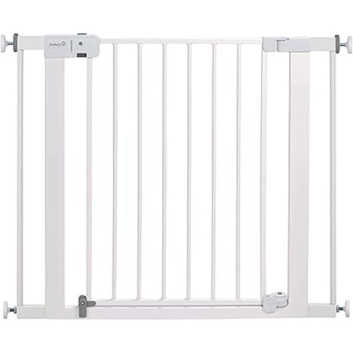 Safety 1st Auto-Close Pressure-Installed Metal Gate with Magnetic Latch - Fits 29-38" Wide, 28" Tall, Includes 2 Extension Panels and 4 Wall Cups, Great for Babies and Pets, White